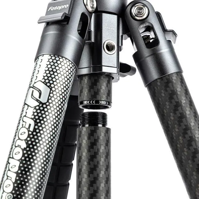 Alt view image 4 of 7 - FotoPro X-AIRFLY Video 5-Section Carbon Fiber 2-In-1 Tripod with Ball + Fluid Video Head, Orange