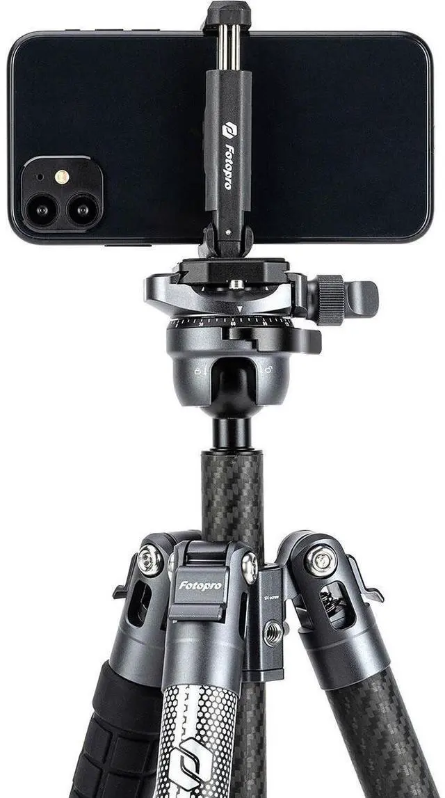 Alt view image 6 of 7 - FotoPro X-AIRFLY Video 5-Section Carbon Fiber 2-In-1 Tripod with Ball + Fluid Video Head, Orange