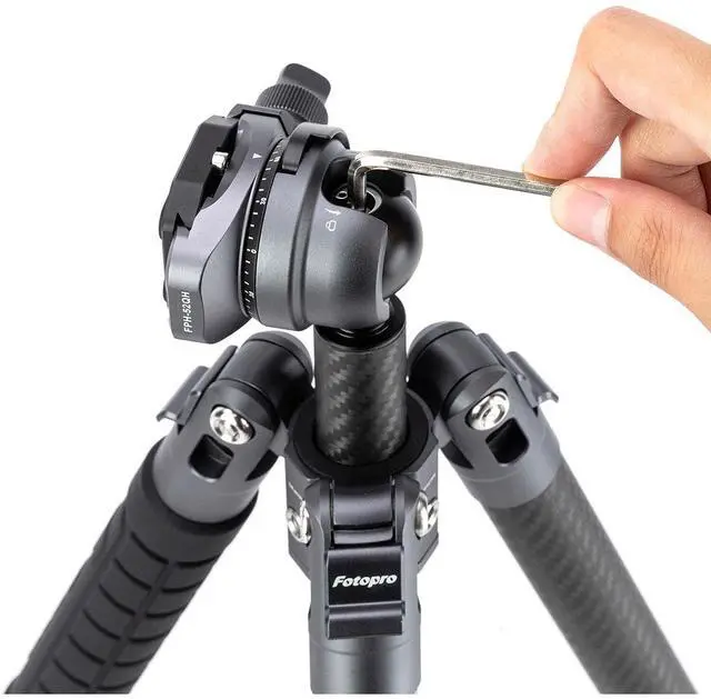 Alt view image 7 of 7 - FotoPro X-AIRFLY Video 5-Section Carbon Fiber 2-In-1 Tripod with Ball + Fluid Video Head, Orange