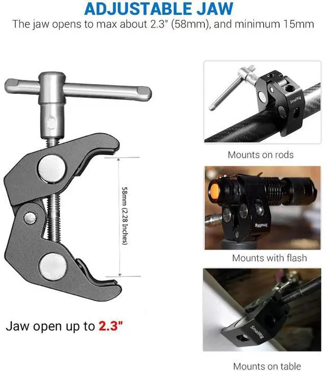 Alt view image 5 of 7 - SmallRig Super Clamp with 1/4" and 3/8" Thread, 2-Pack