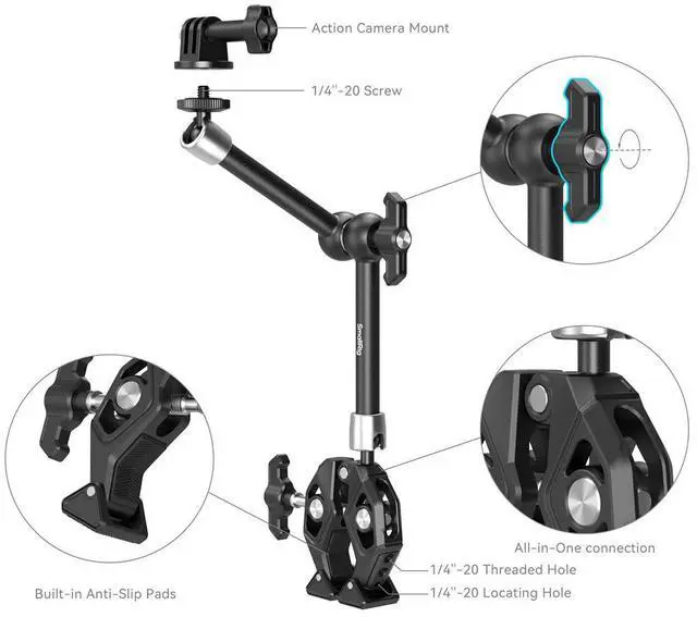 Alt view image 3 of 5 - SmallRig SmallRig Crab-Shaped Super Clamp Kit with Magic Arm