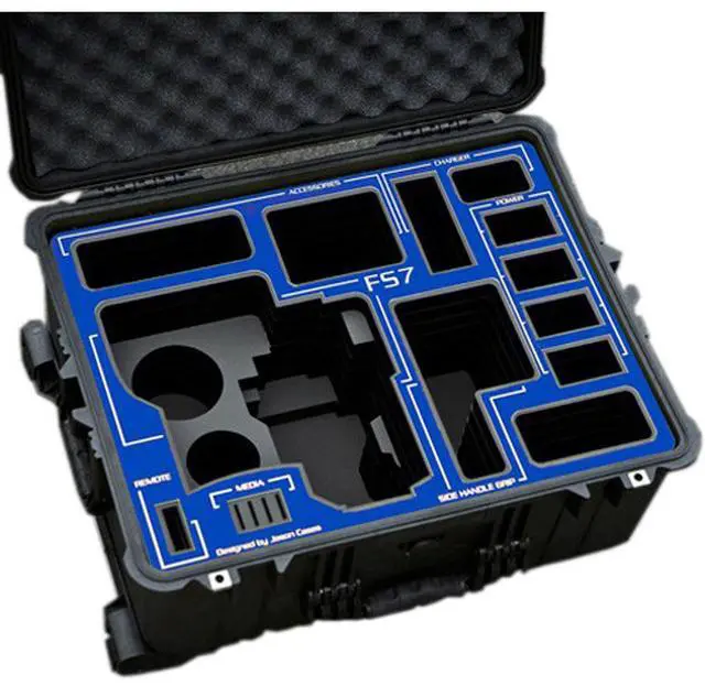 Main image of Jason Cases Hard Rolling Case with Wheels and Pull-Out Handle for Sony FS7 Camera, Blue Overlay