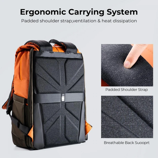 Alt view image 6 of 7 - K&F Concept Beta 20L Multifunctional Waterproof DSLR Camera Travel Backpack for Outdoor Photography, Large, Orange/Dark Green