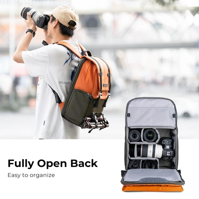 Alt view image 5 of 7 - K&F Concept Beta 20L Multifunctional Waterproof DSLR Camera Travel Backpack for Outdoor Photography, Large, Orange/Dark Green