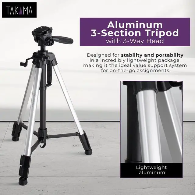 Alt view image 2 of 7 - Takama Aluminum 3-Section Tripod with 3-Way Head, 58" Max Height
