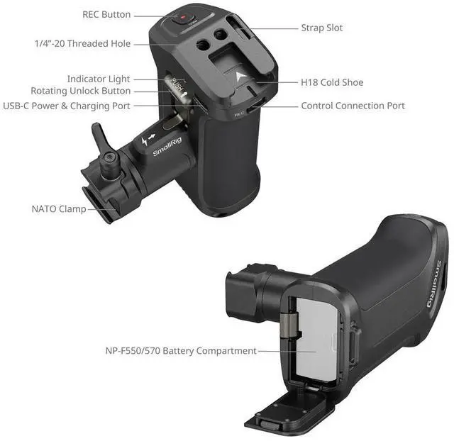 Alt view image 4 of 7 - SmallRig SmallRig Rotating Side Handle with Trigger REC for Selected Canon / Blackmagic Design Cameras