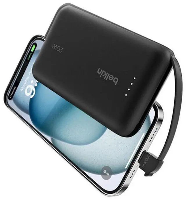 Alt view image 11 of 14 - Belkin BoostCharge Power Bank 10K With Integrated Cable - For Smartphone, Tablet PC, iPad mini, iPad, iPad Pro - 10000 mAh - Black