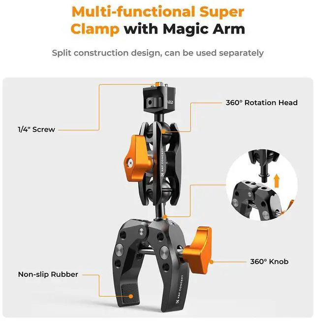 Alt view image 3 of 7 - K&F Concept MS13 Multifunctional Super Clamp with Ball Head Magic Arm