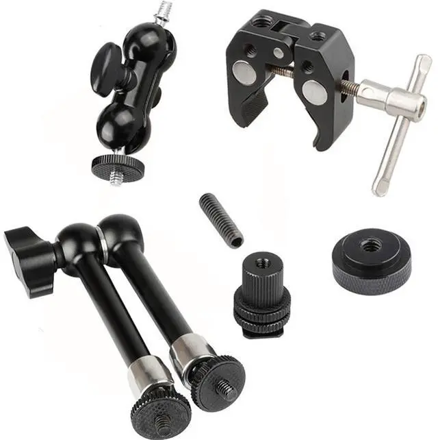 Main image of CAMVATE Super Crab Clamp with 11" Magic Articulated Arm and Double Mini Ball Head for DSLR Camera Cage, Black Lever