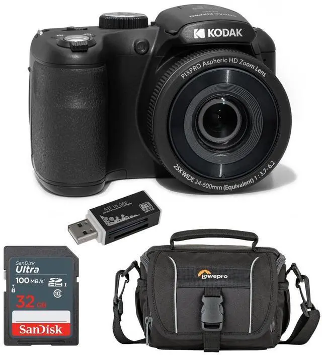 Main image of Kodak KODAK PIXPRO AZ255-BK 16MP Digital Camera 25X Optical Zoom 24mm Wide Angle Lens Optical Image Stabilization 1080P Full HD Video 3" LCD Vlogging Camera, With Bag & 32GB SD Card + Card Reader