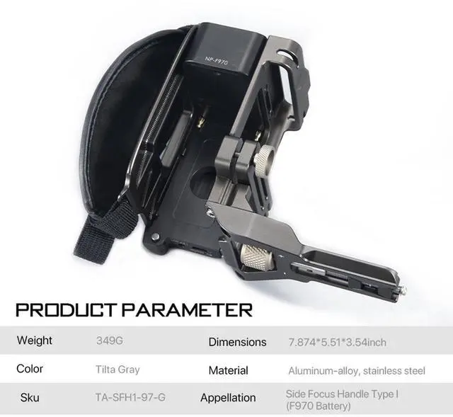 Alt view image 7 of 7 - Tilta Side Power Handle Type I for BMPCC 4K Cage, Supports F970 Battery, Gray