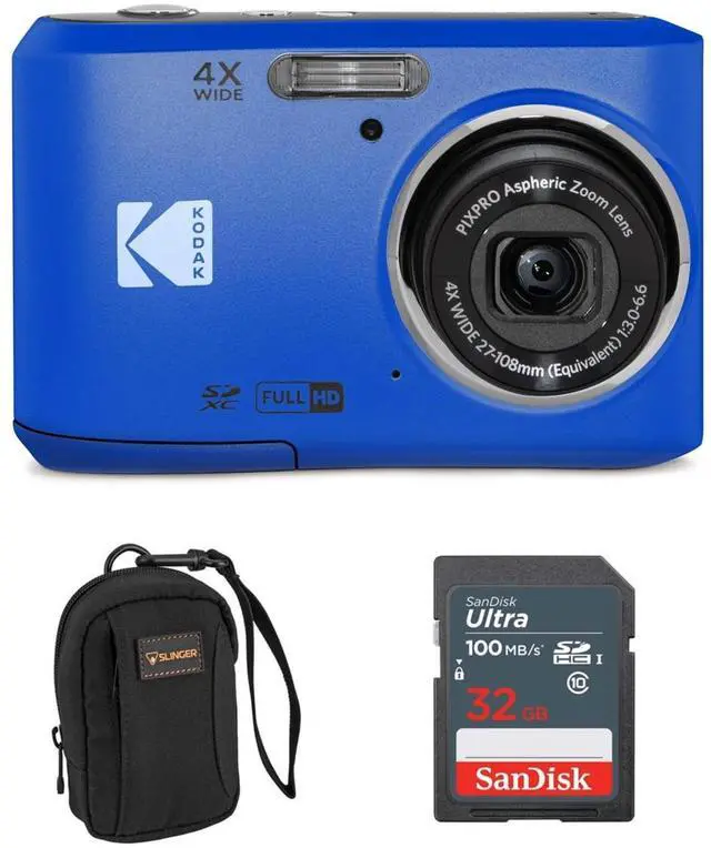 Main image of Kodak Kodak PIXPRO FZ45 Friendly Zoom 16MP Full HD Digital Camera, Blue, Bundle with 32GB Memory Card and Camera Bag