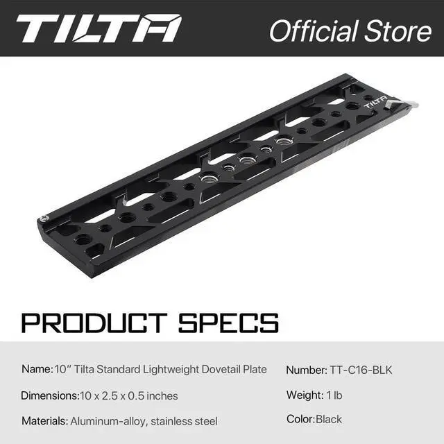 Alt view image 3 of 6 - Tilta 10" Standard Lightweight Dovetail Plate, Black #TT-C16-BLK