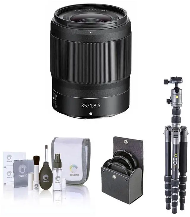 Main image of Nikon NIKKOR Z 35mm f/1.8 S Lens, Bundle with Vanguard VEO 3 GO 235AB 23mm 5-Section Aluminum Travel Tripod with T-50 Ball Head, 62mm Filter Kit, Cleaning Kit