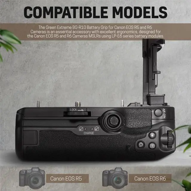 Alt view image 2 of 7 - Green Extreme BG-R10 Battery Grip for Canon EOS R5 and R6 Cameras