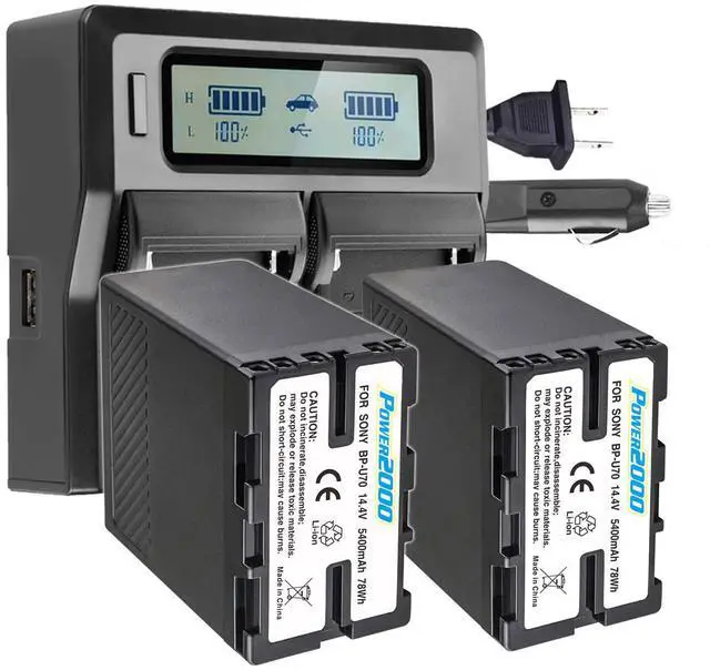 Main image of Power2000 2x Sony BP-U70 14.4V 5400mAh 78Wh Lithium-Ion Battery with Dual Bay LCD Charger