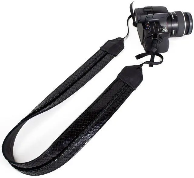 Main image of Perri's Leathers CSL-04 Snake Skin Leather Camera Strap, Black with Fold Stitch
