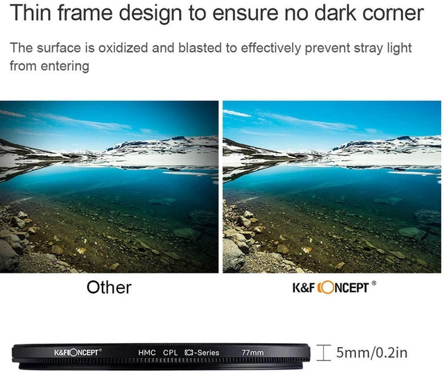 Alt view image 6 of 7 - K&F Concept 43mm Classic Slim Blue Multicoated Circular Polarizer Filter
