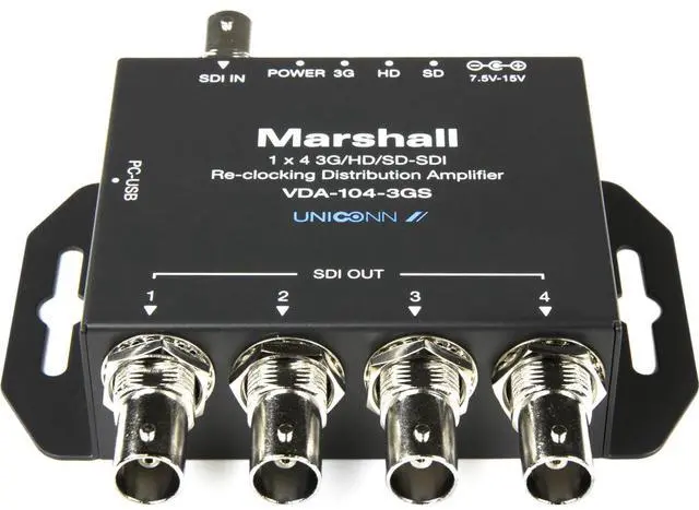 Alt view image 2 of 4 - Marshall Electronics VDA-104-3GS 1x4 3G/HD/SD-SDI Reclocking Distribution Amplifier