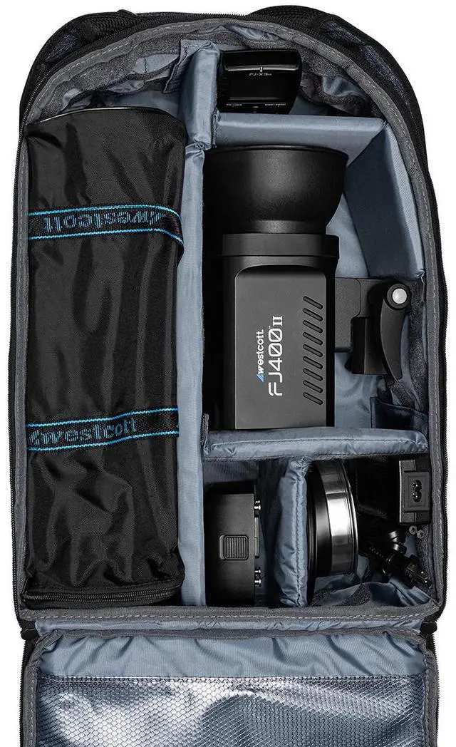 Alt view image 8 of 8 - Westcott FJ400 II Strobe 1-Light Backpack Kit with FJ-X3 M Universal Trigger