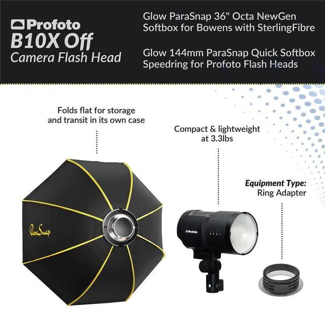 Alt view image 6 of 7 - Profoto B10X Off Camera Flash Head, with ParaSnap 36" Softbox & 144mm Speedring