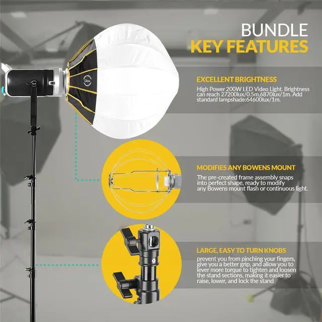 Alt view image 7 of 7 - GVM SD200D 200W Bi-Color LED Video Spotlight, w/20" Lantern Softbox & 9.5' Stand