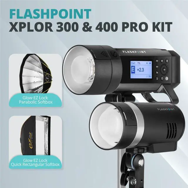 Alt view image 2 of 7 - Flashpoint XPLOR 400 & 300 Pro TTL R2 Monolight Kit With EZ Lock Softboxes