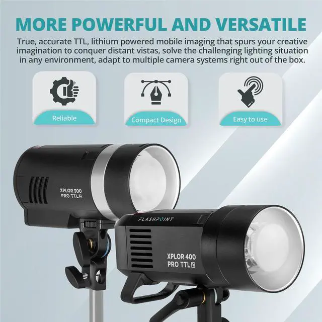 Alt view image 5 of 7 - Flashpoint XPLOR 400 & 300 Pro TTL R2 Monolight Kit With EZ Lock Softboxes