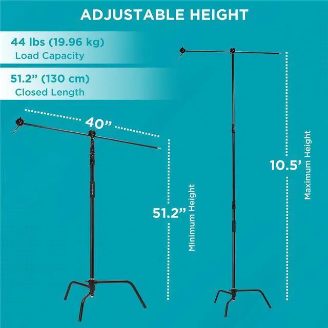 Alt view image 4 of 7 - Flashpoint 10' Century Light Stand on Turtle Base Kit with 40" Grip Arm, Black