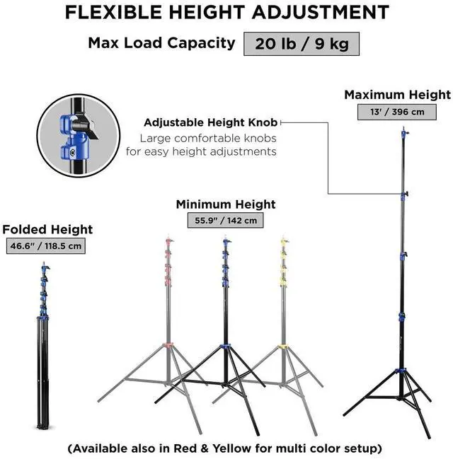 Alt view image 3 of 7 - Flashpoint Flashpoint 13' Blue Color Coded Pro Air Cushioned Heavy Duty Light Stand for Photography, Lightwight, Portable and Durable Photography Light Stand Tripod is Suitable for Pro Photography