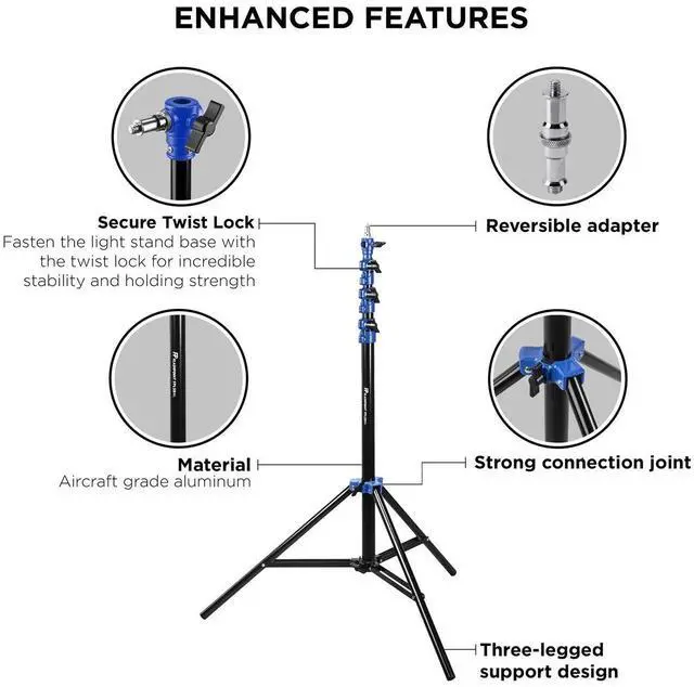 Main image of Flashpoint 9.5' Blue Color Coded Pro Air Cushioned Light Stand #FP-S-9-BL