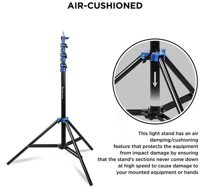 Alt view image 7 of 7 - Flashpoint 9.5' Blue Color Coded Pro Air Cushioned Light Stand #FP-S-9-BL