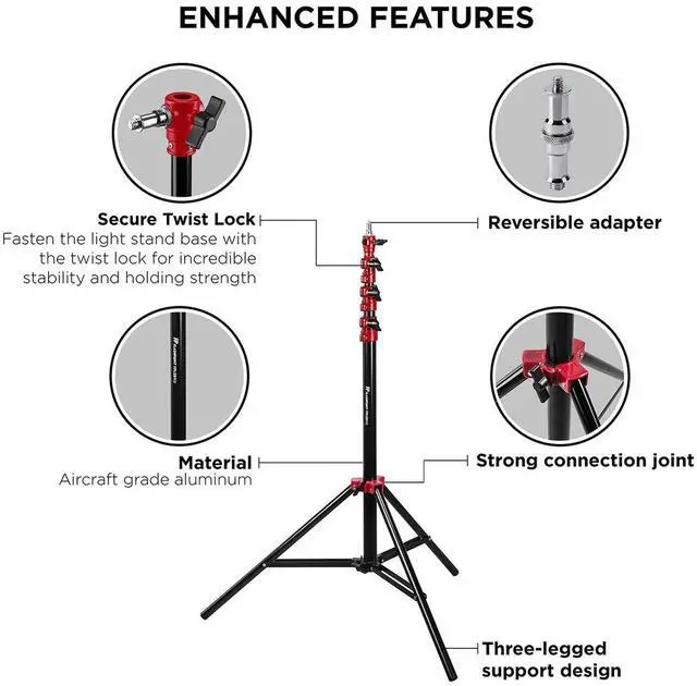 Main image of Flashpoint Pro Air-Cushioned Heavy-Duty Light Stand (Red, 9.5') #FP-S-9-RD