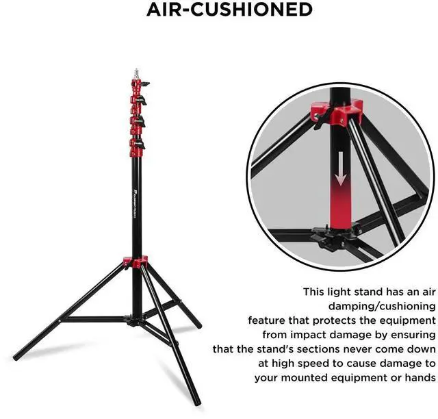 Alt view image 7 of 7 - Flashpoint Pro Air-Cushioned Heavy-Duty Light Stand (Red, 9.5') #FP-S-9-RD
