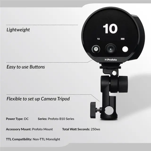 Alt view image 3 of 7 - Profoto B10X Off Camera Flash Head, Bundle with Light Stand, Red/9.5' #901192 F