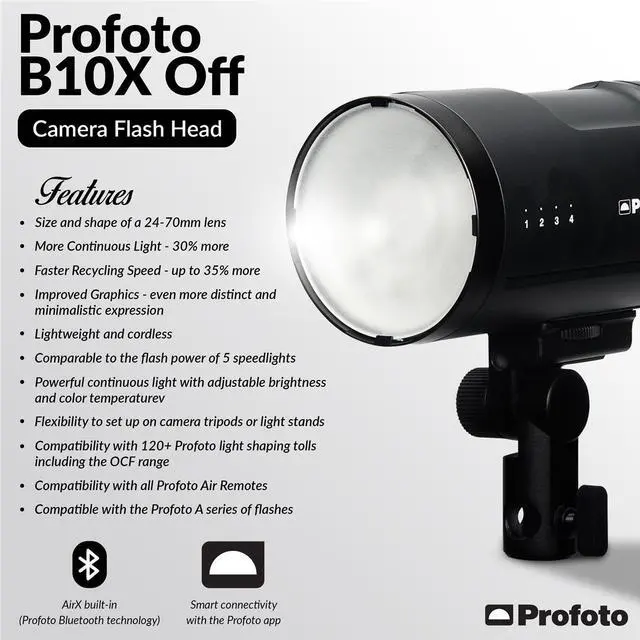 Alt view image 2 of 7 - Profoto B10X Off Camera Flash Head, Bundle with Light Stand, Red/9.5' #901192 F