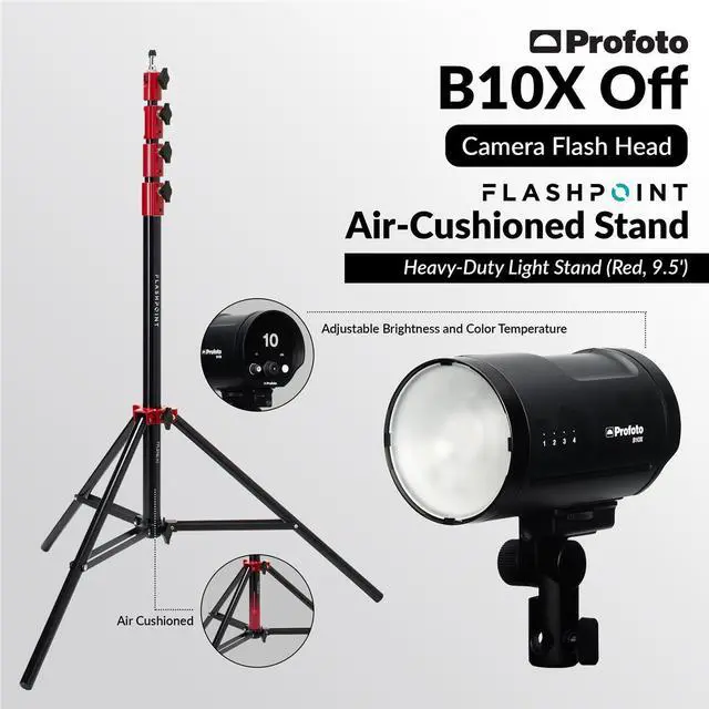 Alt view image 5 of 7 - Profoto B10X Off Camera Flash Head, Bundle with Light Stand, Red/9.5' #901192 F