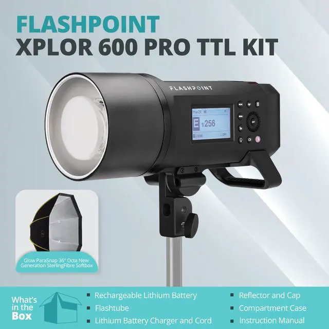 Alt view image 4 of 7 - Flashpoint XPLOR 600PRO TTL R2 Monolight Kit With Glow ParaSnap 36" Softbox
