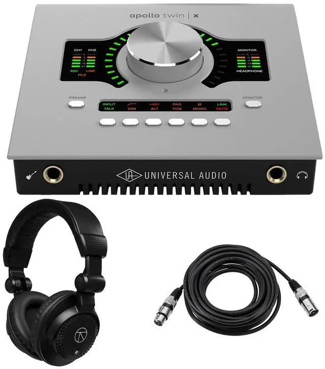 Main image of Universal Audio Apollo Twin X DUO Gen 2 Thunderbolt 3 Audio Interface with Studio+ Plug-Ins with Closed-Back Studio Monitor Headphones and Value Series XLR M to F Professional Microphone Cable - 25'