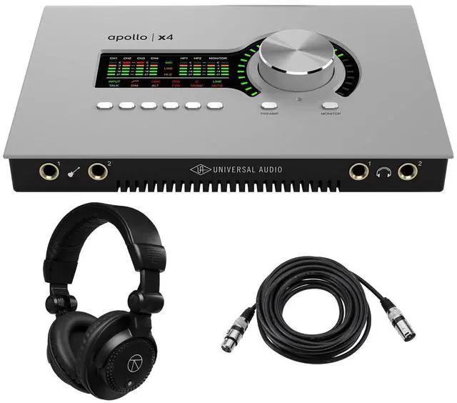 Main image of Universal Audio Apollo x4 Gen 2 Thunderbolt 3 Audio Interface with Essentials+ Plug-Ins with Closed-Back Studio Monitor Headphones and Value Series XLR M to F Professional Microphone Cable - 25'