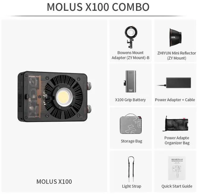Alt view image 4 of 5 - Zhiyun MOLUS X100 100W Bi-Color Pocket COB LED Light Combo Kit, Bundle with 9.5' Pro Air-Cushioned Light Stand