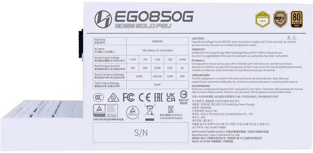 Alt view image 11 of 14 - Lian Li EDGE850W Fully Modular Low-Noise ATX Power Supply - ATX 3.1 & PCIE 5.1 Compliant - Cybenetics Gold Efficiency - 12V-2x6 Cable - L-Shape Design - Without USB/Fan Hub - White (EG0850G.W)