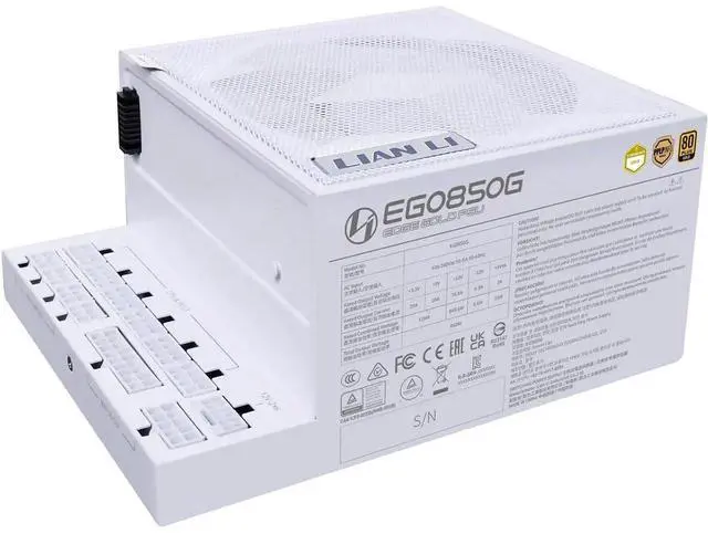 Alt view image 12 of 14 - Lian Li EDGE850W Fully Modular Low-Noise ATX Power Supply - ATX 3.1 & PCIE 5.1 Compliant - Cybenetics Gold Efficiency - 12V-2x6 Cable - L-Shape Design - Without USB/Fan Hub - White (EG0850G.W)