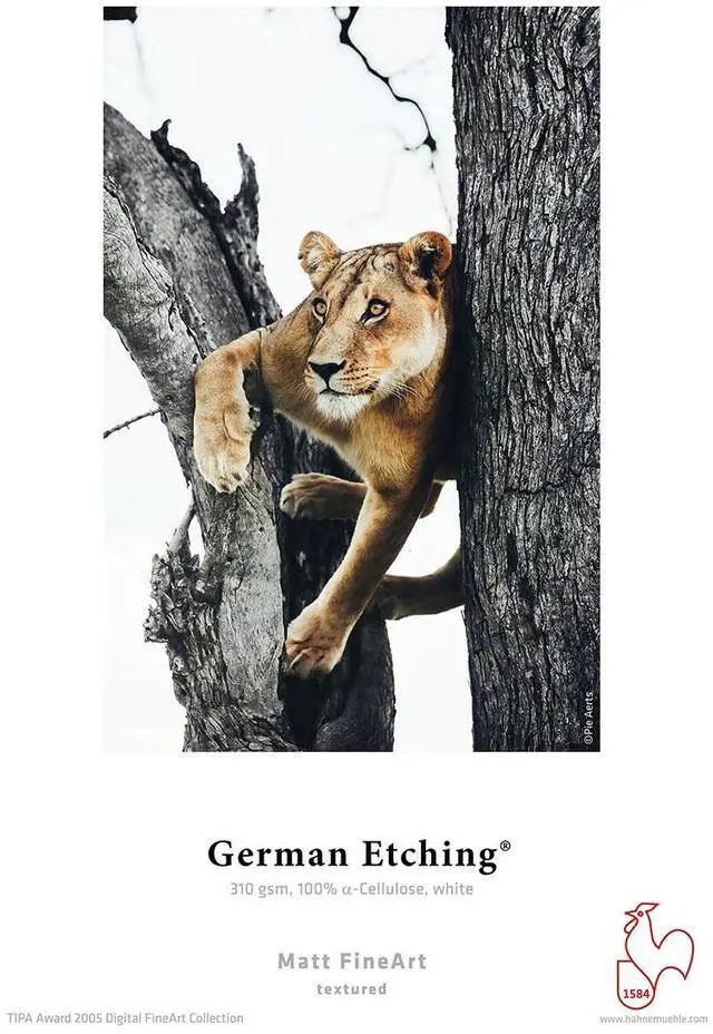 Alt view image 2 of 3 - Hahnemuhle Matte German Etching, 100% TCF Pulp, Natural White Inkjet Paper, 19.6 mil., 310 g/mA, 11x17", 25 Sheets