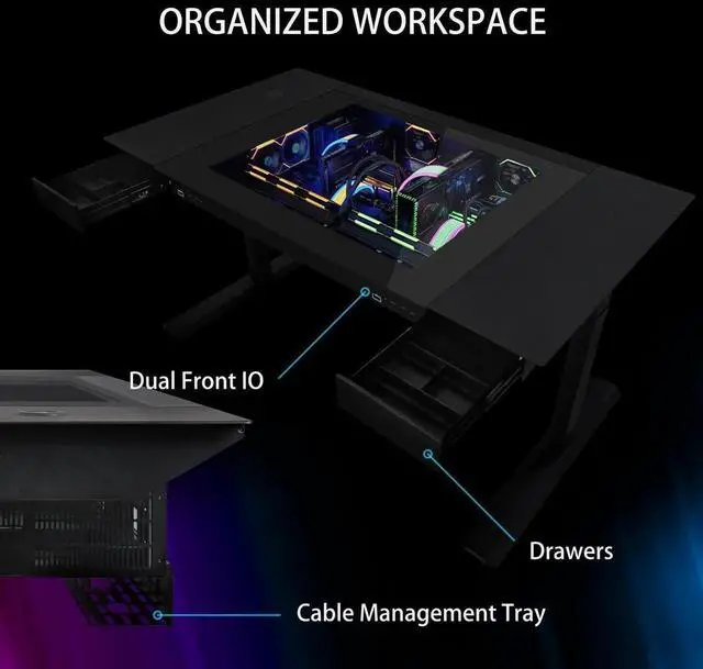 Alt view image 14 of 18 - Lian Li Motorized Standing Desk DK-07X : Dual E-ATX Support, Wireless Charging & USB Ports for Ultimate Workflow - Versatile Motorized Desk - Cable Management --  DK07X