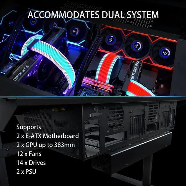 Alt view image 17 of 18 - Lian Li Motorized Standing Desk DK-07X : Dual E-ATX Support, Wireless Charging & USB Ports for Ultimate Workflow - Versatile Motorized Desk - Cable Management --  DK07X