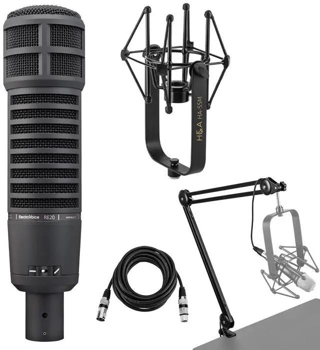 Alt view image 6 of 7 - Electro-Voice RE20 Variable-D Dynamic Cardioid Microphone, Black, Bundle with Microphone Suspension Shock Mount, Broadcast Arm and 15' XLR M to F Microphone Cable