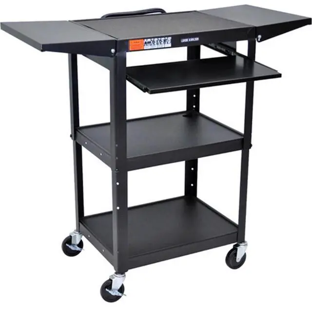 Main image of Luxor Adjustable Height Steel Utility Cart with Keyboard Tray and Drop Leaf Shelves, Black