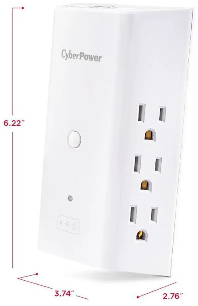 Alt view image 6 of 7 - CyberPower P6WUCL 6-Outlet Wall Mount Surge Protector with USB and Night Light, White