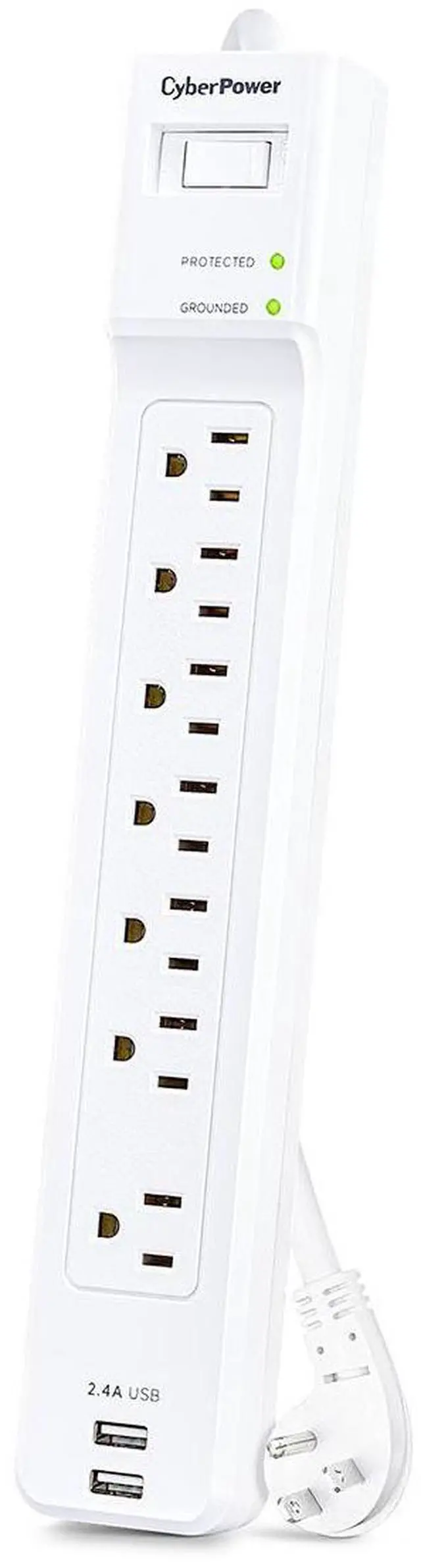 Alt view image 2 of 7 - CyberPower P704URC1 7-Outlet Surge Protector with 2x USB-A Port, White